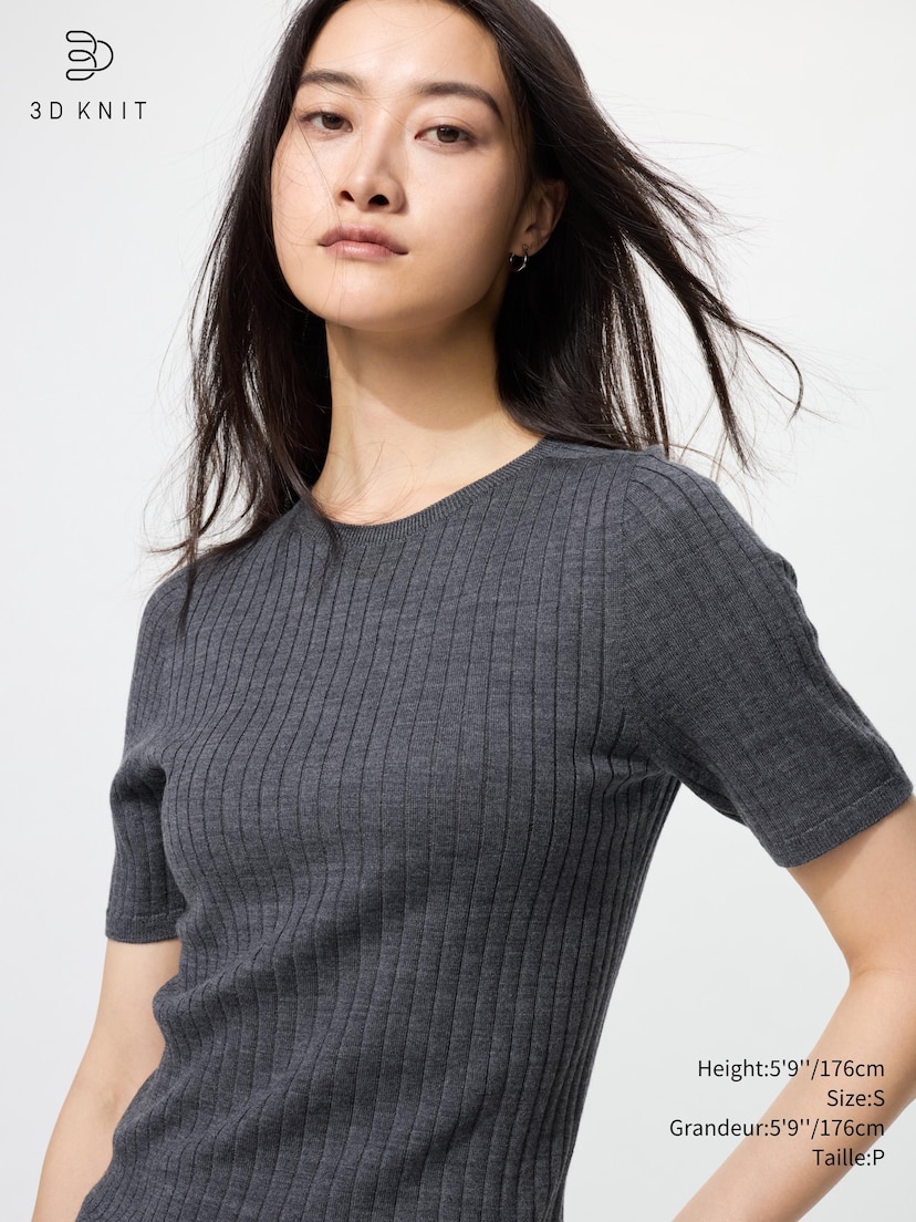 3D KNIT MERINO RIBBED CREW NECK SWEATER | HALF SLEEVE_07
