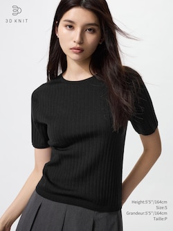 3D KNIT MERINO RIBBED CREW NECK SWEATER | HALF SLEEVE