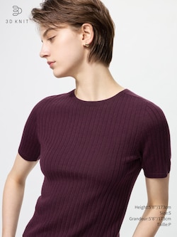 3D KNIT MERINO RIBBED CREW NECK SWEATER | HALF SLEEVE