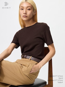 3D KNIT MERINO RIBBED CREW NECK SWEATER | HALF SLEEVE