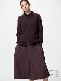 WASHABLE KNIT RIBBED POLO SWEATER