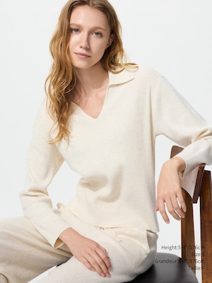 WASHABLE KNIT RIBBED POLO SWEATER