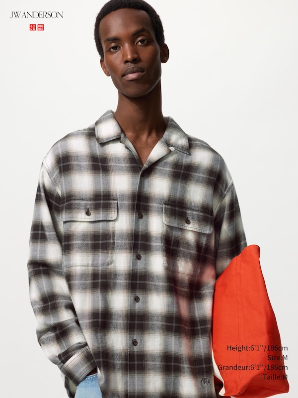 BRUSHED COTTON OPEN COLLAR OVERSIZED SHIRT