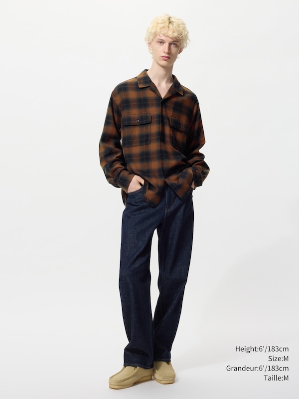 BRUSHED COTTON OPEN COLLAR OVERSIZED SHIRT