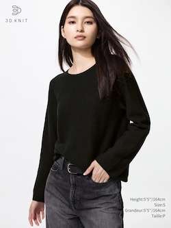3D KNIT COTTON CREW NECK SWEATER