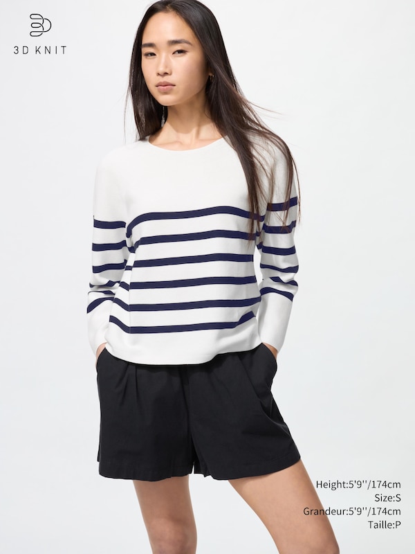 3D KNIT COTTON CREW NECK SWEATER