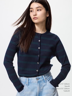 MERINO RIBBED CREW NECK SHORT CARDIGAN