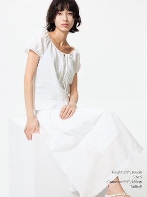 Linen Blend Tuck Long Skirt