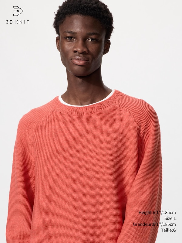WASHABLE 3D KNIT CREW NECK SWEATER