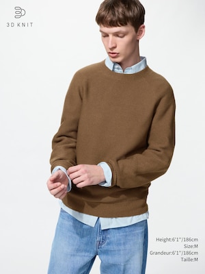 Washable 3D Knit Crew Neck Sweater