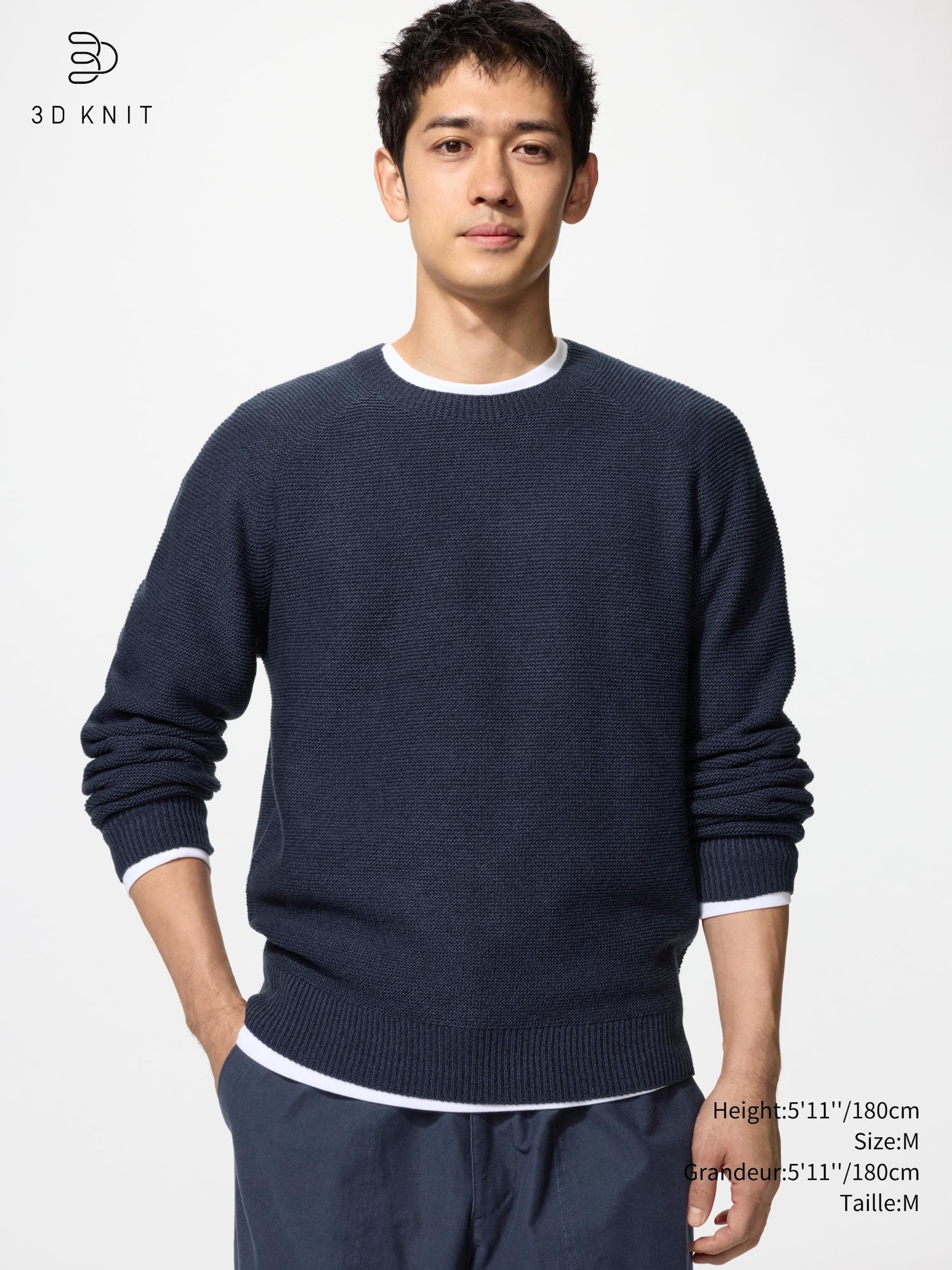 Washable 3D Knit Crew Neck Sweater