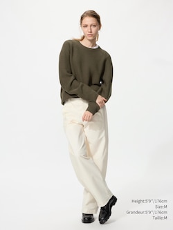 WASHABLE 3D KNIT CREW NECK SWEATER