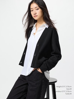 Smooth Cotton V Neck Short Cardigan
