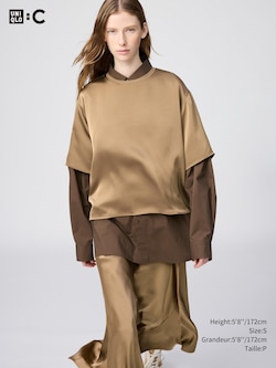 SATIN OVERSIZED SHORT BLOUSE | HALF SLEEVE