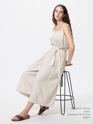 COMBI-PANTALON RAYÉ EN MÉLANGE DE LIN À PINCES