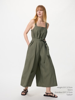 LINEN BLEND TUCKED JUMPSUIT | STRIPED