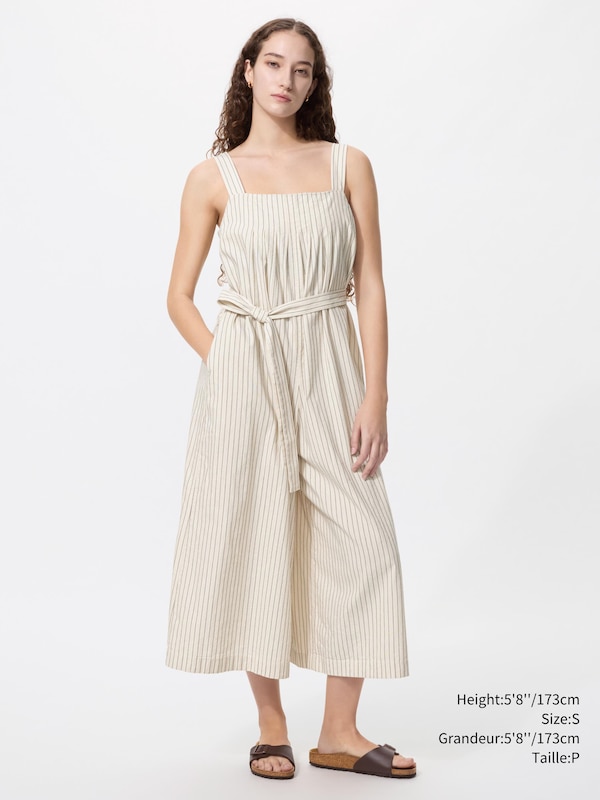 LINEN BLEND TUCKED JUMPSUIT | STRIPED