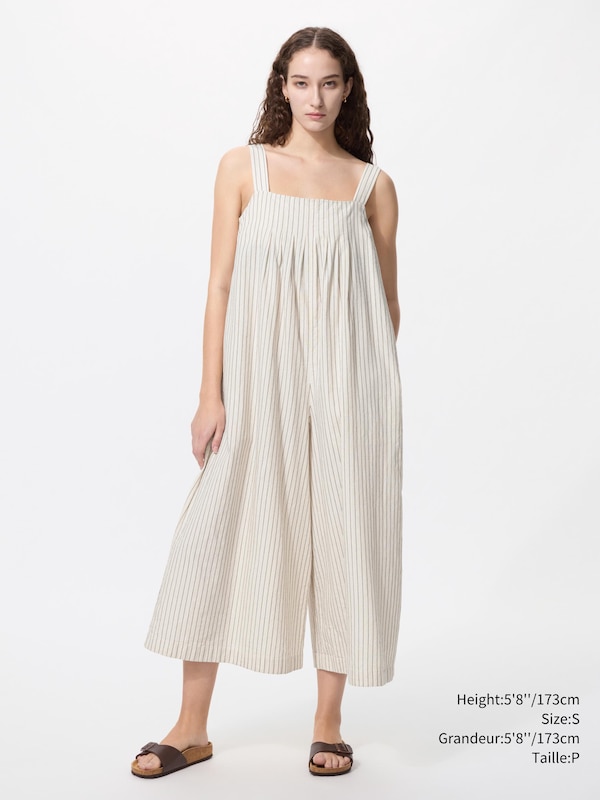 LINEN BLEND TUCKED JUMPSUIT | STRIPED