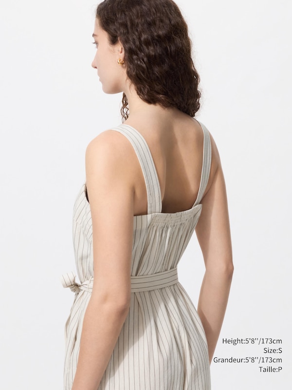 LINEN BLEND TUCKED JUMPSUIT | STRIPED