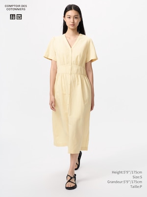 Linen Blend V Neck Dress