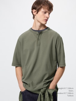 T-SHIRT SEC GAUFRÉ COL HENLEY