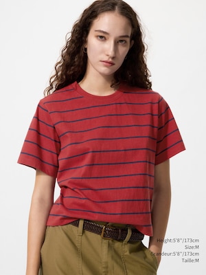 T-SHIRT DROIT EN COTON DÉLAVÉ RAYÉ