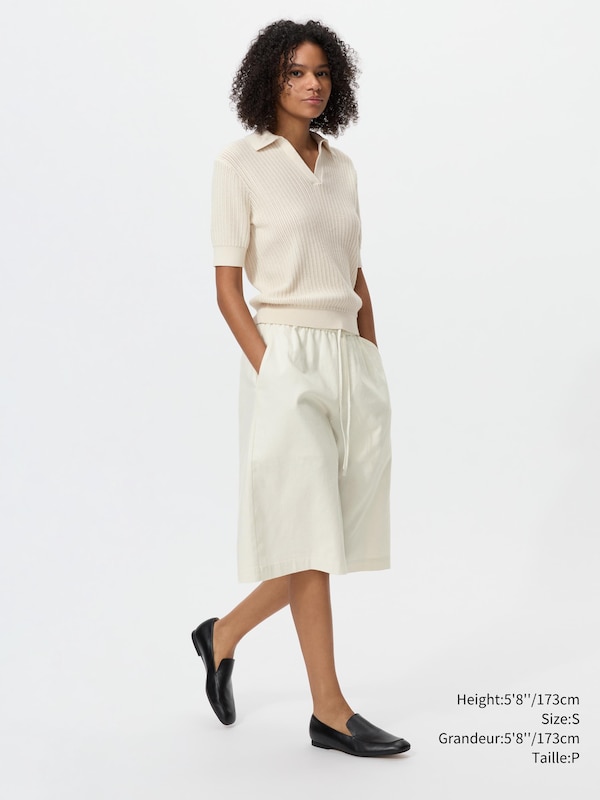 COTTON POINTELLE SKIPPER POLO SWEATER