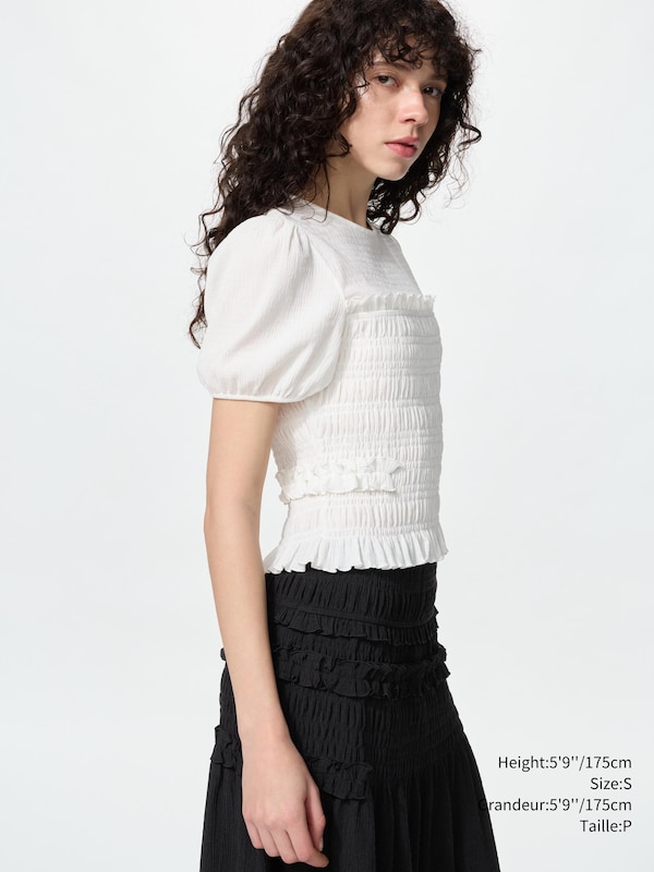 FEMME T-SHIRT FRONCÉ MANCHES BALLON