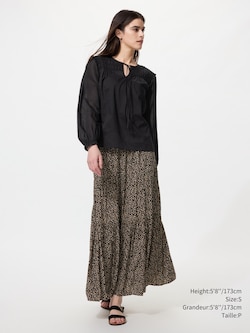 MAXI-JUPE À VOLANTS AVEC MOTIFS