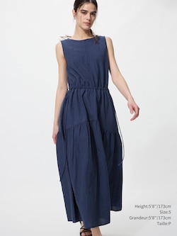 LINEN BLEND TIERED DRESS | SLEEVELESS STRIPED