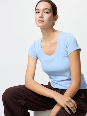 T-SHIRT EN COTON AIRism À SOUTIEN INTÉGRÉ COL DÉGAGÉ