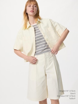 JERSEY PLEATED LONG SHORTS
