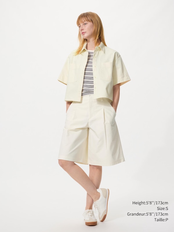 JERSEY PLEATED LONG SHORTS