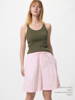 SHORT RAYÉ À ENFILER  EN MÉLANGE LIN