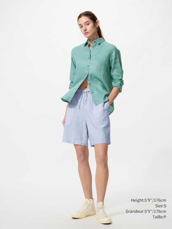 LINEN BLEND EASY SHORTS | STRIPED