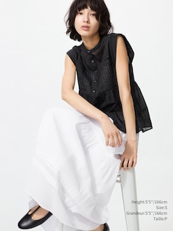 BLOUSE EN COTON À SURPIQÛRES SANS MANCHES