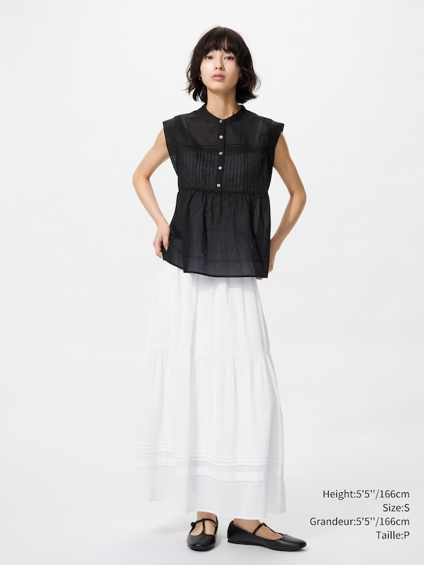 LIGHT COTTON PINTUCK BLOUSE | SLEEVELESS