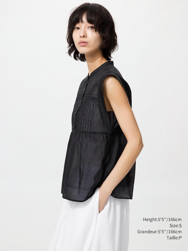 LIGHT COTTON PINTUCK BLOUSE | SLEEVELESS