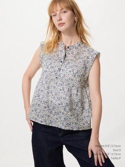 BLOUSE EN COTON À SURPIQÛRES SANS MANCHES