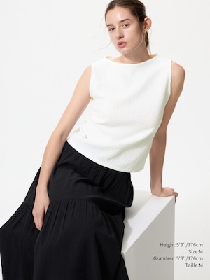 T-shirt froncé col bateau sans manches