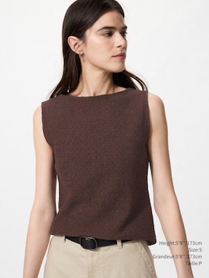 Shirring Boat Neck T-Shirt | Sleeveless