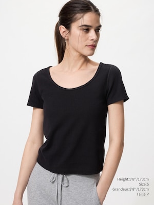 Pointelle Round Neck Mini T-Shirt | Deep Neck