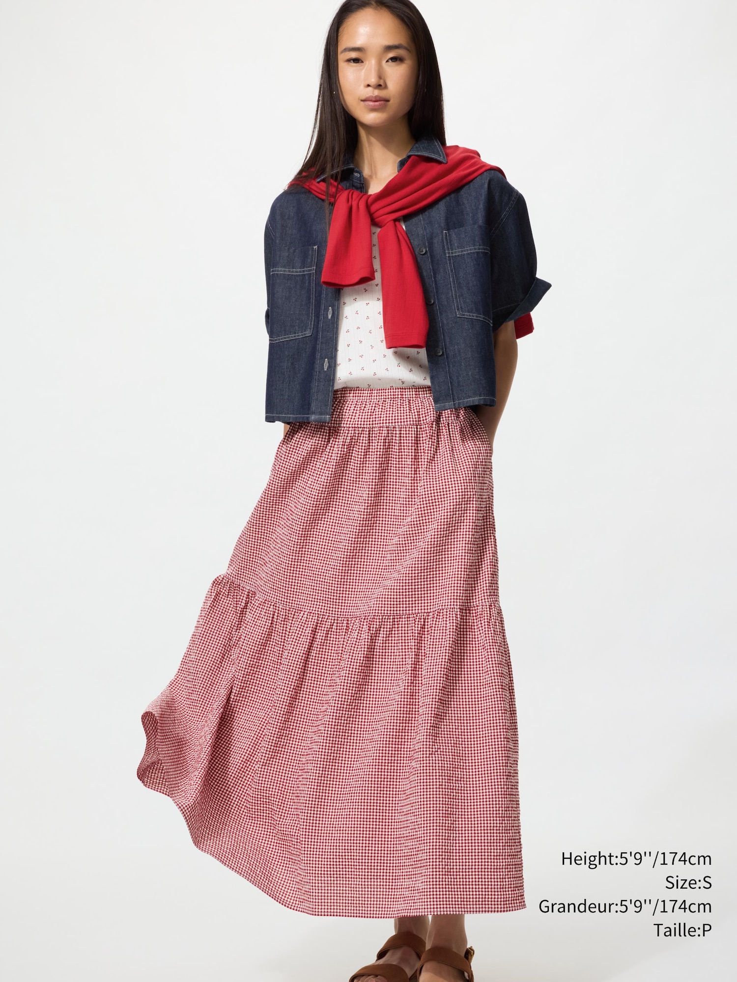 【ok.soon】gingham check long skirt Women's Tiered Maxi Skirt | Gingham Check | UNIQLO CA