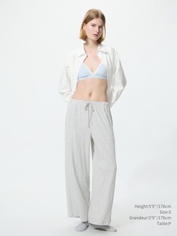 FEMME PANTALON AMPLE À ENFILER À CÔTES FINES