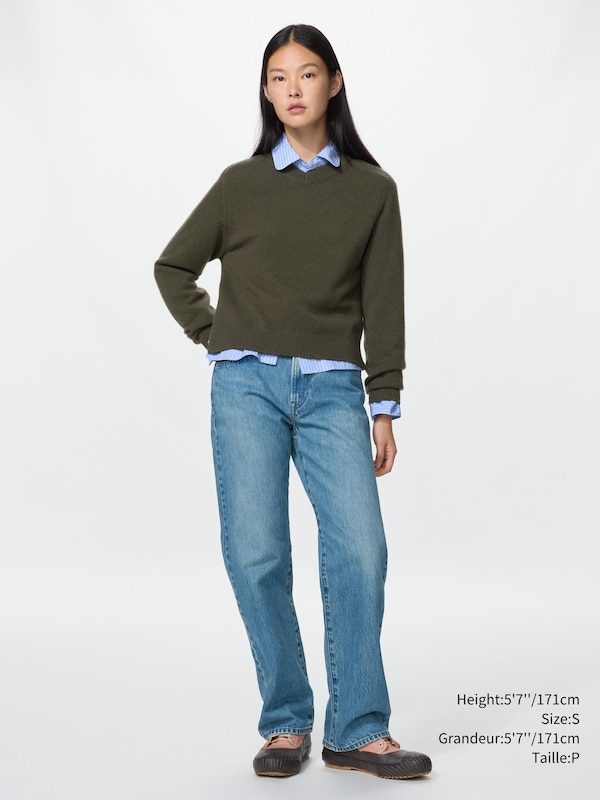 Wool Cashmere V Neck Short Sweater