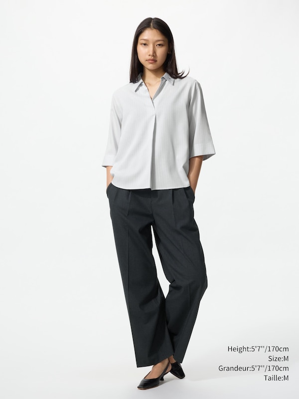 Rayon Skipper Collar Blouse 3/4 Sleeve | Striped