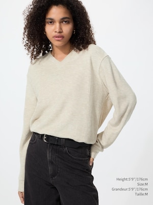 FEMME T-SHIRT TRICOTÉ CÔTELÉ EN POLAIRE COL EN V