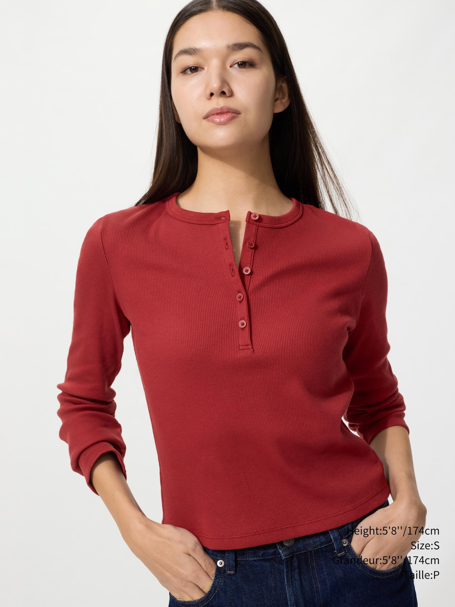 Women's RIBBED HENLEY NECK T-SHIRT | UNIQLO CA