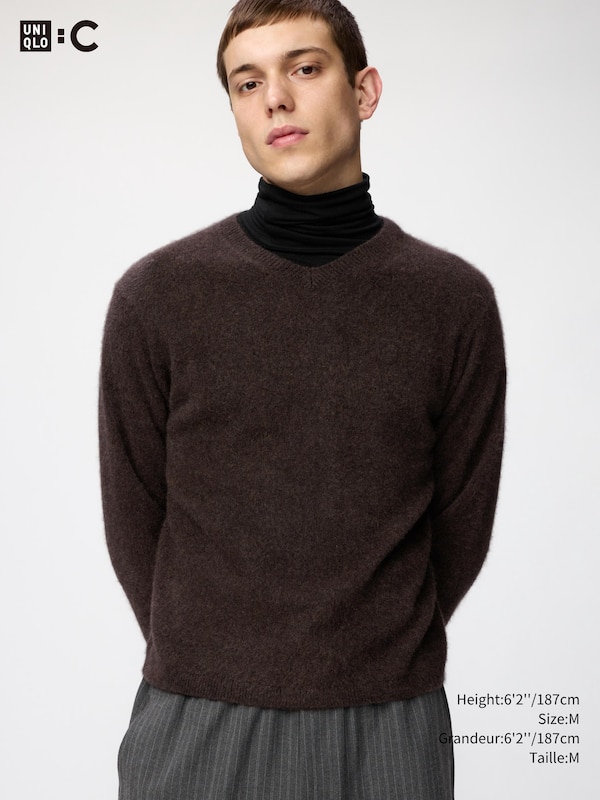 Fluffy Cashmere Relaxed V Neck Sweater