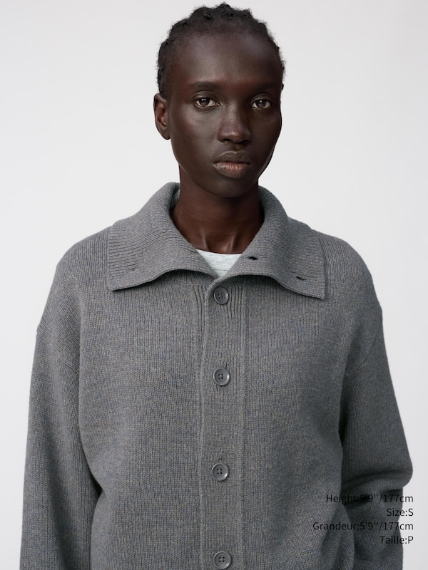 CARDIGAN EN LAINE D'AGNEAU COL MONTANT
